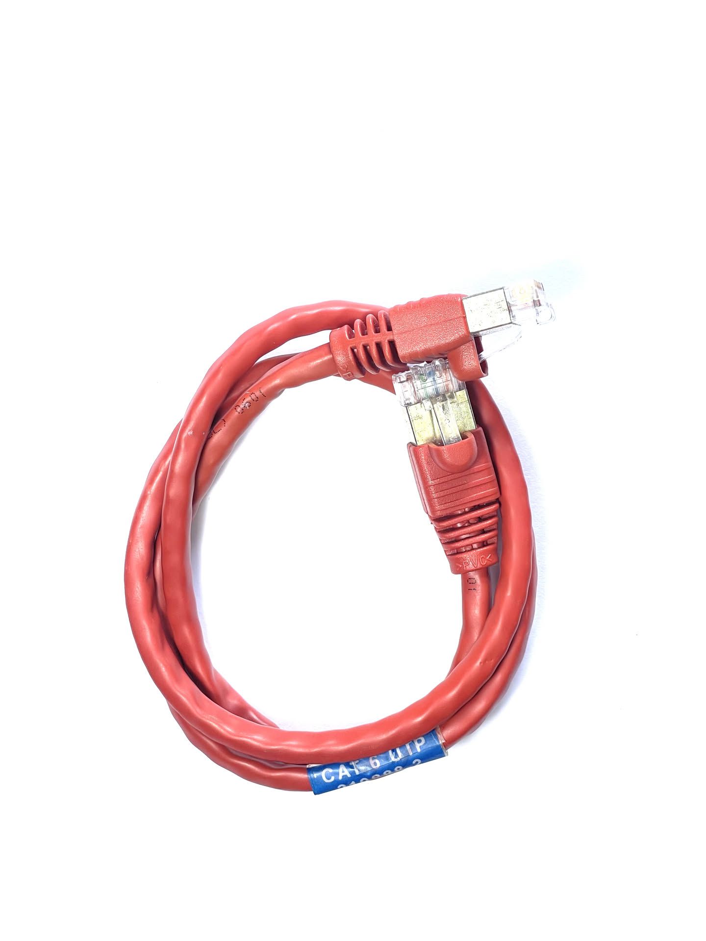 Red Cat6 Ethernet Cable with 90-Degree Right-Angle Connector